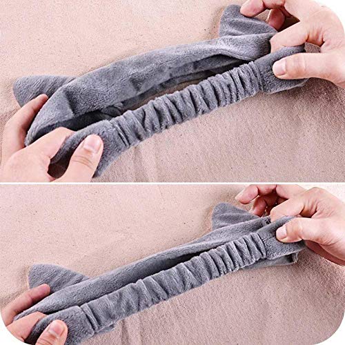 GOTONE - Diadema elástica para lavar la cara, diseño de gato, ideal para ducha o spa, pelo de coral, 6 piezas (blanco, rosa, rojo rosa, café, gris, negro)