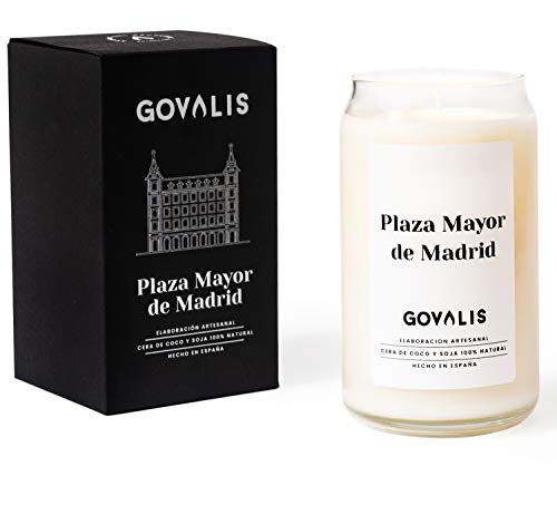 GOVALIS Vela Plaza Mayor de Madrid | Perfumadas y Aromáticas | Cera de Soja & Coco 100% Natural – Velas Recuerdos Relajación Decorativas Cumpleaños Regalos Originales – 70-90 h – 390 g