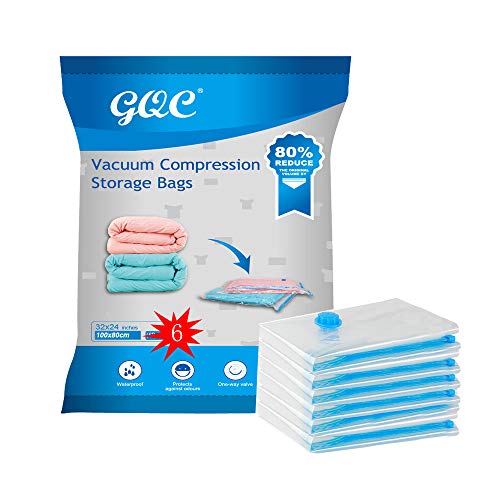GQC Bolsa al Vacio Ropa, 6unidades Bolsas de Almacenaje Ahorro Espacio Bolsas de Vacio para Guardar Ropa, Edredones, Almohadas, MantasS(100 * 80 CM)
