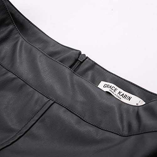 GRACE KARIN Falda Mujer Falda Tubo Cuero con Espalda Cruzada Billetera Cintura Ajuste para el Trabajo Negro S DECL0025-1