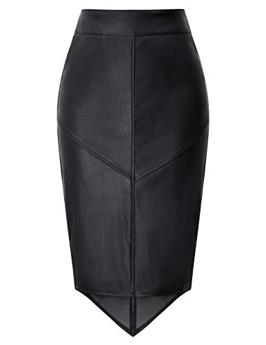 GRACE KARIN Falda Mujer Falda Tubo Cuero con Espalda Cruzada Billetera Cintura Ajuste para el Trabajo Negro S DECL0025-1