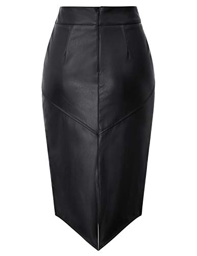GRACE KARIN Falda Mujer Falda Tubo Cuero con Espalda Cruzada Billetera Cintura Ajuste para el Trabajo Negro S DECL0025-1