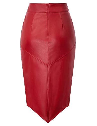 GRACE KARIN Falda Mujer Falda Tubo Cuero con Espalda Cruzada Cartera Cintura Ajuste para Fiestas Coctel Cermonia Rojo S DECL0025-2