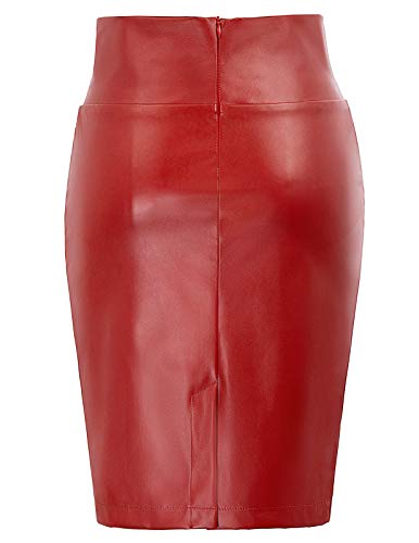 GRACE KARIN Mujeres Retro Falda Lápiz Rojo Falda Corta Bodycon de Cuero Tamaño S DECL05-2