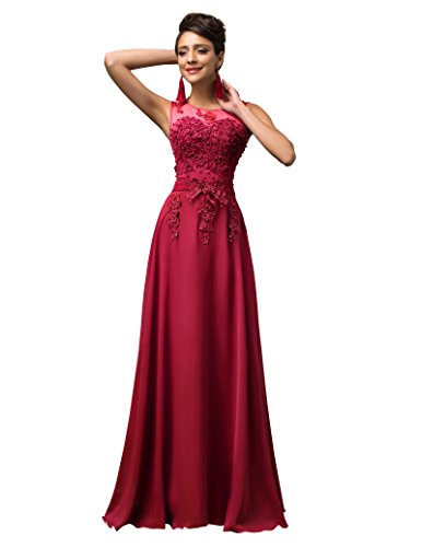 GRACE KARIN Vestidos Rojo Oscuro Vestido de Vuelo Elegante Baile Fin del Curso Talla 38