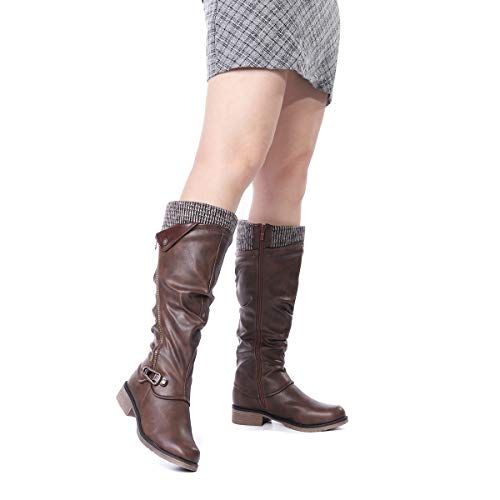 gracosy Botas de Mujer Otoño Invierno 2020 Tacon Bajo Zapatos Largas Botas Forrado de Piel Antideslizante Cómodo Cremallera Hebilla,Negro Marrón Gris