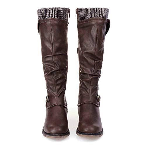 gracosy Botas de Mujer Otoño Invierno 2020 Tacon Bajo Zapatos Largas Botas Forrado de Piel Antideslizante Cómodo Cremallera Hebilla,Negro Marrón Gris