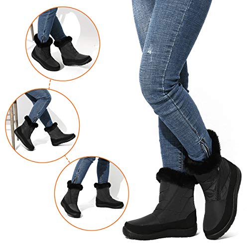 gracosy Botas Nieve Mujer Piel Forrado Tela Sintética Invierno Cálidas Botas Antideslizante Peso Ligero Plano Media Pierna Zapatos