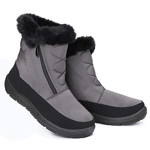 gracosy Botas Nieve Mujer Piel Forrado Tela Sintética Invierno Cálidas Botas Antideslizante Peso Ligero Plano Media Pierna Zapatos