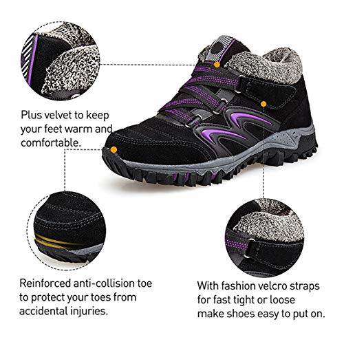 gracosy Mujer Botas de Nieve Senderismo Zapatos Antideslizantes Trekking Zapatos Invierno Piel de Forro Sneakers Transpirables