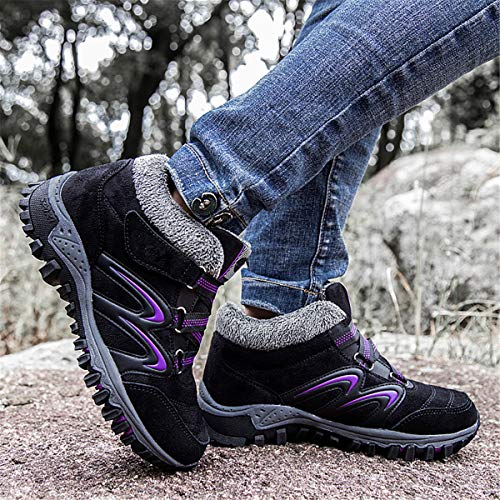 gracosy Mujer Botas de Nieve Senderismo Zapatos Antideslizantes Trekking Zapatos Invierno Piel de Forro Sneakers Transpirables