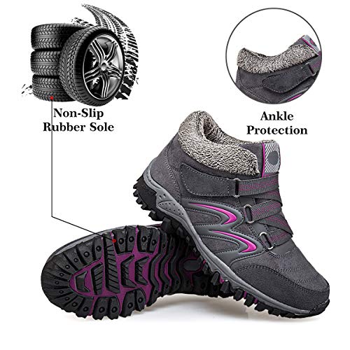 gracosy Mujer Botas de Nieve Senderismo Zapatos Antideslizantes Trekking Zapatos Invierno Piel de Forro Sneakers Transpirables
