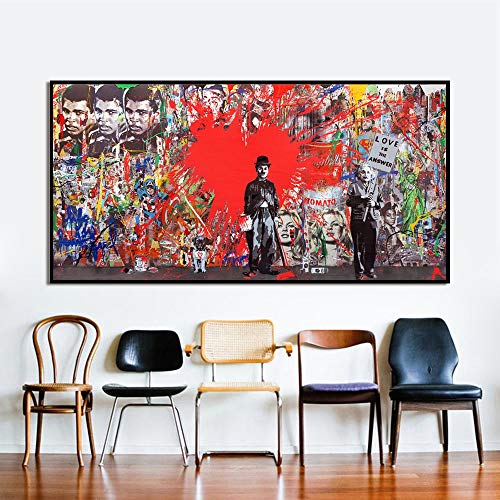 Graffiti abstracto Arte callejero Tinta colorida Celebridades del mundo Einstein Chaplin Lienzo impreso Pintura Arte de la pared Póster Sala de estar Estudio Oiffice decoración del hogar