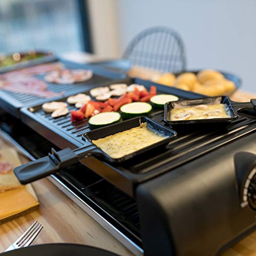 Gran mesa de raclette parrilla parrilla eléctrica para 12 personas 2 placas de barbacoa (12 Sartenes, 1800 W, antiadherente, parrilla de fiesta)