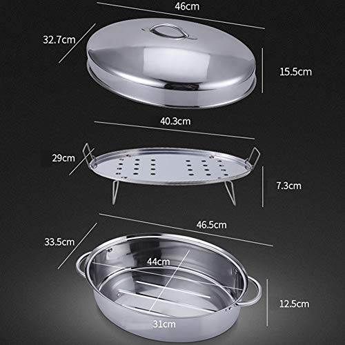 Grande Cocción Al Vapor Pescado Pavo, Pato Olla Sartén Acero Inoxidable Oval, Calentamiento Rápido Universal Para Cocina De Inducción, Estufa Multifuncional Regalo Cocina (Set B)