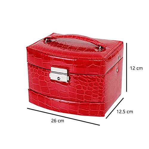 Grande de la joyería caja de regalo, PU Patrón de piel de cocodrilo de 3 gradas Espejo Organizador maquillaje cosmético del bolso del caso con cerradura para los anillos, pulseras, collares,Negro