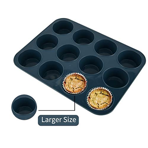 Grande Molde de Silicona para 12 Magdalenas, Bandejas para Hornear Muffin con Recubrimiento Antiadherente para Muffins, Cupcake, Brownie, Budín 33 x 25x 3 cm (Gris)