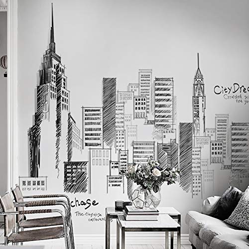 Grandes pegatinas creativas de la ciudad, la sala de estar dormitorio pared decoración pegatinas, paredes en blanco y negro, papel pintado de edificio autoadhesivo