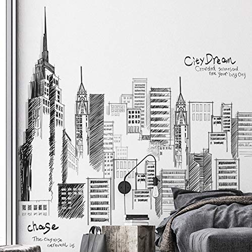 Grandes pegatinas creativas de la ciudad, la sala de estar dormitorio pared decoración pegatinas, paredes en blanco y negro, papel pintado de edificio autoadhesivo