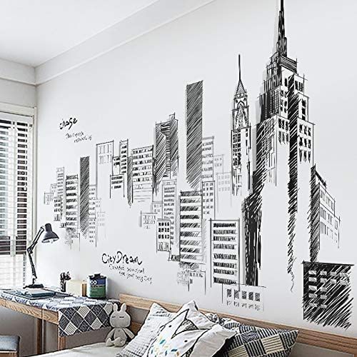 Grandes pegatinas creativas de la ciudad, la sala de estar dormitorio pared decoración pegatinas, paredes en blanco y negro, papel pintado de edificio autoadhesivo