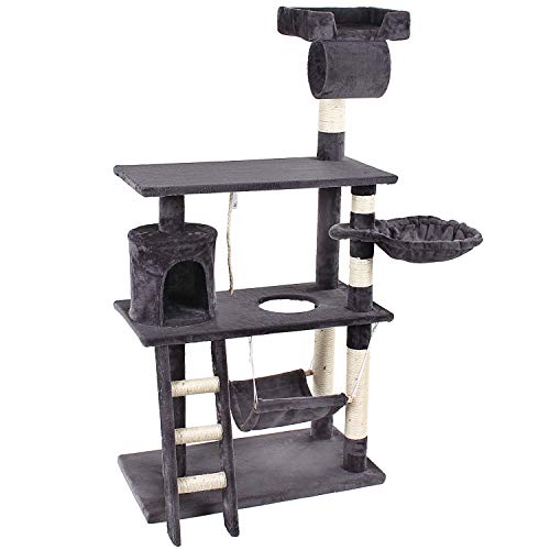 Grandma Shark Árbol Rascador para Gatos, Casas de Juego y Lugares de Descanso para Gatos (H: 143 cm, Negro)