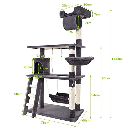 Grandma Shark Árbol Rascador para Gatos, Casas de Juego y Lugares de Descanso para Gatos (H: 143 cm, Negro)