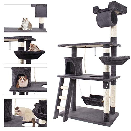 Grandma Shark Árbol Rascador para Gatos, Casas de Juego y Lugares de Descanso para Gatos (H: 143 cm, Negro)