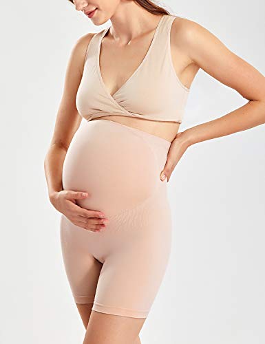 Gratlin Bragas para Embarazo sin Costura Shorts de Maternidad para Mujer Beige M