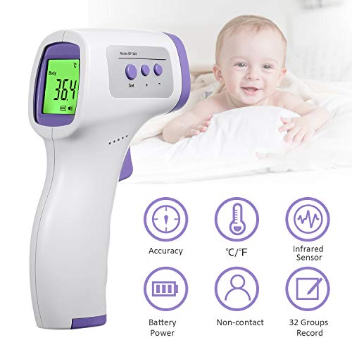 Grborn Termómetro infrarojo Termómetro Digital infrarrojo para el Cuerpo de Temperatura de la Frente del oído sin Contacto de Alta precisión con Pantalla LED para bebés y Adultos