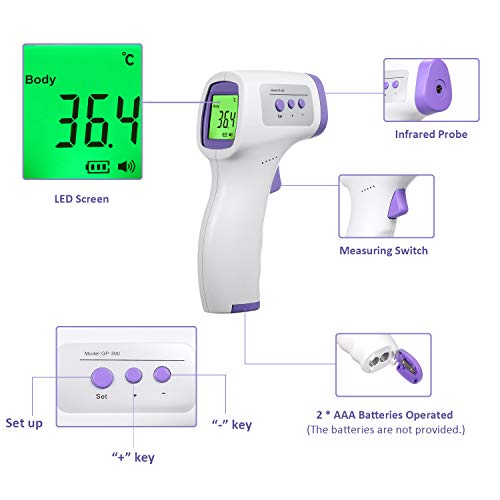 Grborn Termómetro infrarojo Termómetro Digital infrarrojo para el Cuerpo de Temperatura de la Frente del oído sin Contacto de Alta precisión con Pantalla LED para bebés y Adultos
