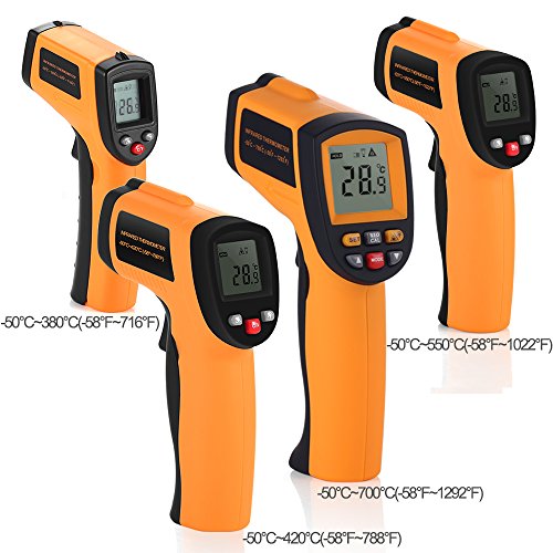 GRDE Termómetro Infrarrojo Pistola de Temperatura Industrial Digital Sin Contacto Infrarrojo con Pantalla LCD Alta Exactitud, Grado Centígrado ℃ y Fahrenheit ℉, GM320, -50~380℃ (-58~716℉)