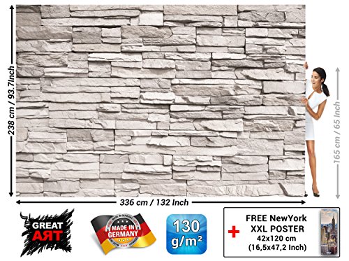 GREAT ART Mural De Pared – Muro de Piedra Blanca – Revestimiento de Paredes de diseño Industrial, Muro de Piedra Natural Foto Papel Pintado Y Tapiz Y Decoración (336 x 238 cm)