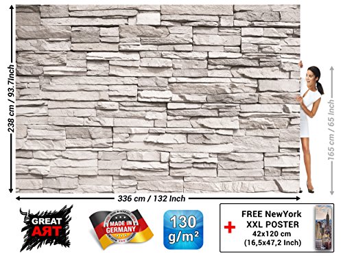 GREAT ART Mural De Pared – Muro de Piedra Blanca – Revestimiento de Paredes de diseño Industrial, Muro de Piedra Natural Foto Papel Pintado Y Tapiz Y Decoración (336 x 238 cm)