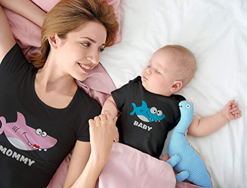 Green Turtle Mommy Shark and Baby Shark Set para Mamá y Bebé - Regalo Original para Mamá Mamá Gris Large/Bebé Celeste 12-18 Mes
