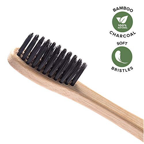 Greenzla Cepillos de Dientes de Bambú (Kit de 12) | Cepillos de Dientes de Carbón de Cerdas Suaves | Cepillo de Dientes de Bambú Natural y Ecológico | Madera Biodegradables y 100% Orgánicos