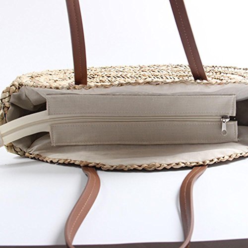 GreSky Bolso Redondo De Verano Bolso De Playa De Paja Bolso De Tejido para Mujer De Viaje Y Uso Diario