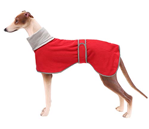 Greyhound - Jersey de forro polar para perro con forro polar cálido, ropa para perros al aire libre con bandas ajustables para perros medianos y grandes, color rojo