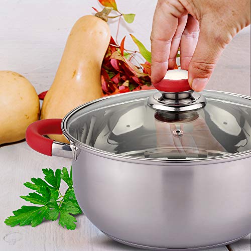 GRIDINLUX. Batería de Cocina. Acero Inoxidable, 8 Piezas, Encapsulado Reforzado, Antiadherente, Mangos Silicona, Material Alta Calidad, Set Juego Cacerolas Resistentes Modernas.