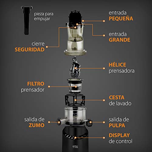 GRIDINLUX. Juice Nature. Prensadora en Frío, Exprimidor, Licuadora. Extractor de Zumos y Jugos, 8 programas, Fruta Entera, Fácil Limpieza, Silenciosa, Dieta Detox, Accesorios y Recetario