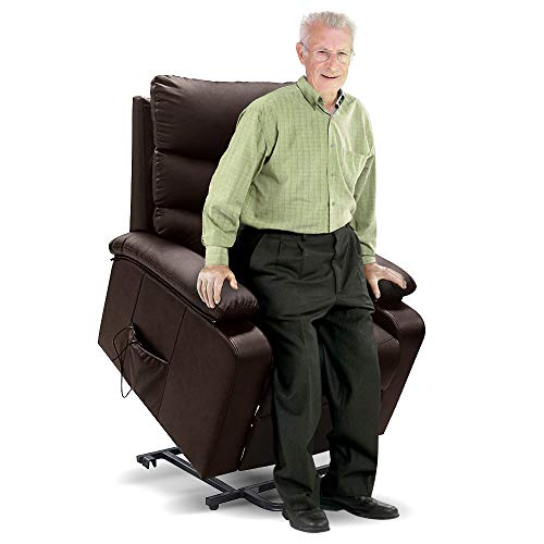 gridinlux. Sillón Relax Extra Acolchado Levanta Personas WENGUÉ Marrón. Elevación Automática con Mando, Reclinable, Masaje y Calor Lumbar. 8 Motores, 4 Zonas de Masaje, 5 Modos, Fácil de Limpiar