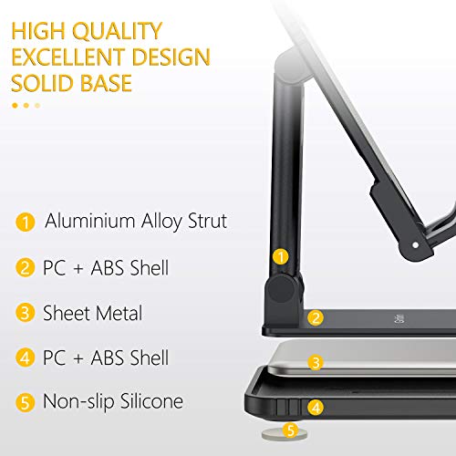 Gritin Soporte Móvil, Multiángulo Soporte Teléfono Mesa, Soporte Dock Base Plegable&Portátil con Almohadilla de Silicona Antideslizante para Teléfono Móvil iPhone, Android y Tablet