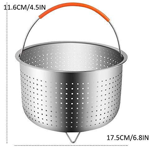 Grneric Cesta de Vapor de Acero Inoxidable Cestillo Multiusos Cesto de Limpieza de Frutas con Mango de Silicona Vaporera Antiquemaduras para La Cocina, Olla a Presión, Olla de Cocer Arroz (3 Cuartos)