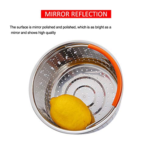 Grneric Cesta de Vapor de Acero Inoxidable Cestillo Multiusos Cesto de Limpieza de Frutas con Mango de Silicona Vaporera Antiquemaduras para La Cocina, Olla a Presión, Olla de Cocer Arroz (3 Cuartos)