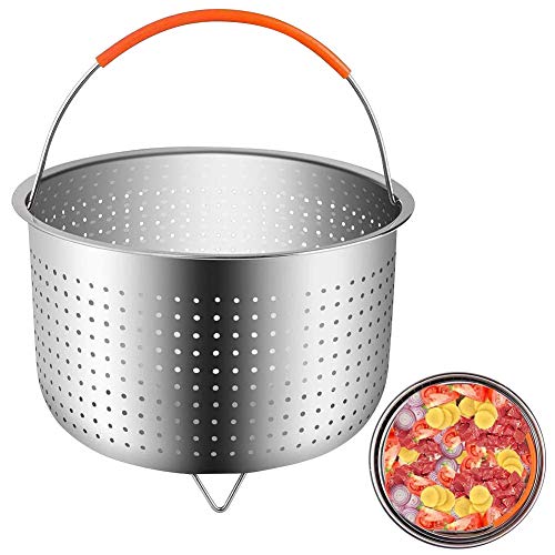Grneric Cesta de Vapor de Acero Inoxidable Cestillo Multiusos Cesto de Limpieza de Frutas con Mango de Silicona Vaporera Antiquemaduras para La Cocina, Olla a Presión, Olla de Cocer Arroz (3 Cuartos)