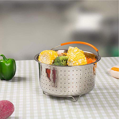 Grneric Cesta de Vapor de Acero Inoxidable Cestillo Multiusos Cesto de Limpieza de Frutas con Mango de Silicona Vaporera Antiquemaduras para La Cocina, Olla a Presión, Olla de Cocer Arroz (3 Cuartos)