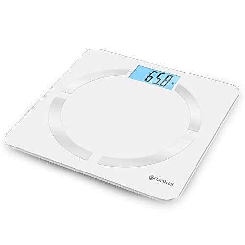 Grunkel - BB-FITNESS - Báscula de baño Fitness con conectividad inalámbrica y APP gratuita. Informes corporales detallados - 30 x 30 cm - Blanco