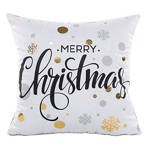 Gspirit 4 Pack Navidad Copo de Nieve Algodón Lino Throw Pillow Case Funda de Almohada para Cojín 45x45 cm