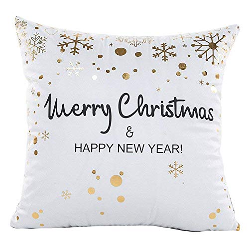 Gspirit 4 Pack Navidad Copo de Nieve Algodón Lino Throw Pillow Case Funda de Almohada para Cojín 45x45 cm