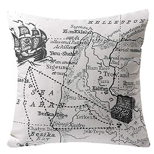 Gspirit 4 Pack Oceano Serie Brújula Mapa Ancla Navegación Algodón Lino Throw Pillow Case Funda de Almohada para Cojín 45x45 cm