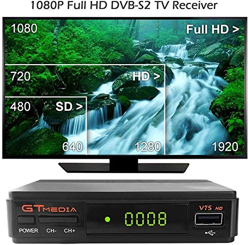 GT Media V7S HD DVB-S2 El Receptor de TV Satelital Incluye USB WiFi Incorporado FTA 1080P Full HD Compatible con CC Am, Newcam, PVR, Youtube, PowerVu, Dre y Biss Clave